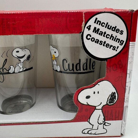 Peanuts Snoopy "Smile, Giggle, Laugh, Cuddle" 16oz Glass & Coaster Set - Picture 5 of 16